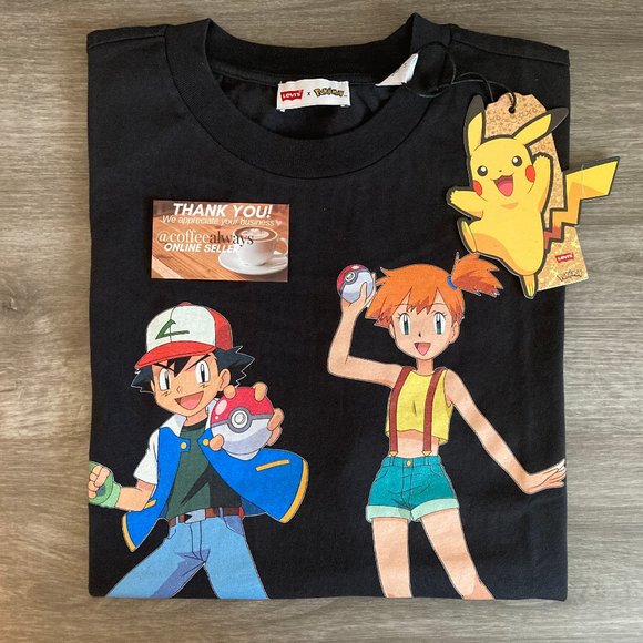 Levi's Pokemon Ash Ketchum Black T-Shirt Men's NWT - Picture 1 of 8